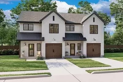 Traditional Duplex House Plan with Matching 3 Bed, 3 Bath Units - 1464 Sq Ft Each