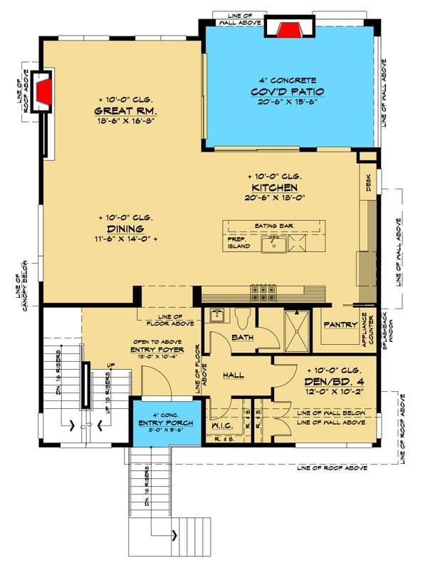 Plan 666126RAF: Contemporary Northwest Home Plan with Oversized Windows and Covered Patio - Floor Plan - Main Level - Contemporary, Modern, Northwest