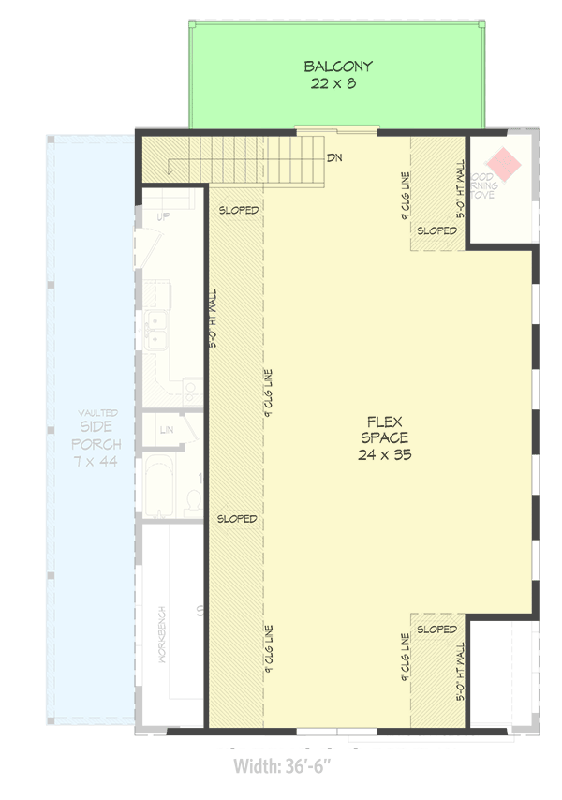 Plan 68838VR: 1-Bed Barndominium with Massive Upstairs Flex Space - 1,767 Sq Ft - Floor Plan - Upper Level - Country, Mountain, Rustic