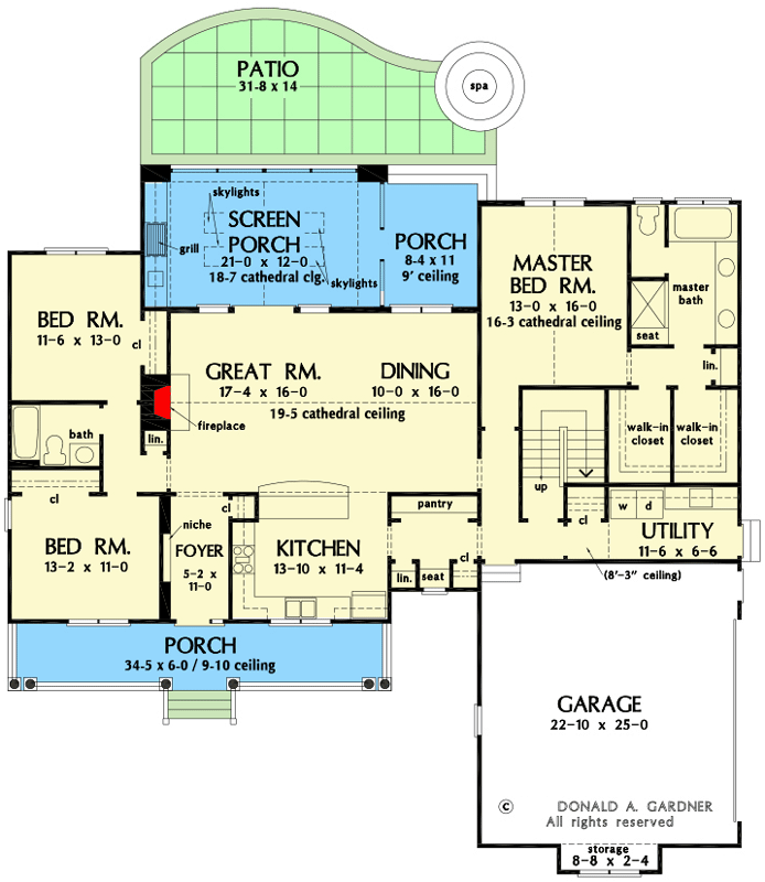 Plan 444001GDN: Modern Farmhouse Plan with Screened Porch and Split-bed Layout - 1905 Sq Ft - Floor Plan - Main Level - Country, Farmhouse, Modern Farmhouse, New American