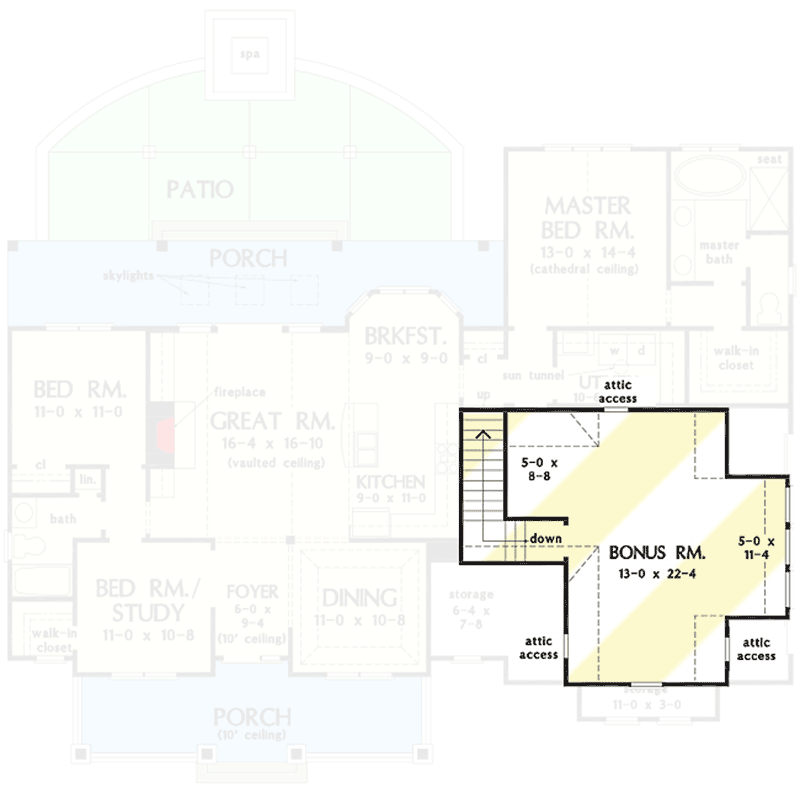 Plan 444002GDN: Cozy Modern Farmhouse Plan with Open-concept Layout and Rear Porch - Floor Plan - Optionally Finished Bonus Room  - Country, Farmhouse, Modern Farmhouse, New American, Southern, Southern Traditional