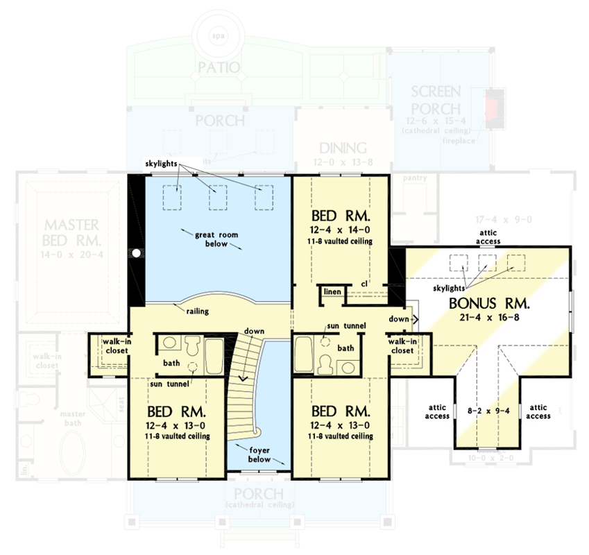 Plan 444004GDN: Classic Craftsman Home Plan with 2-Story Great Room and Angled 3-Car Garage - Floor Plan - 2nd Floor - Country, Craftsman, Shingle, Traditional