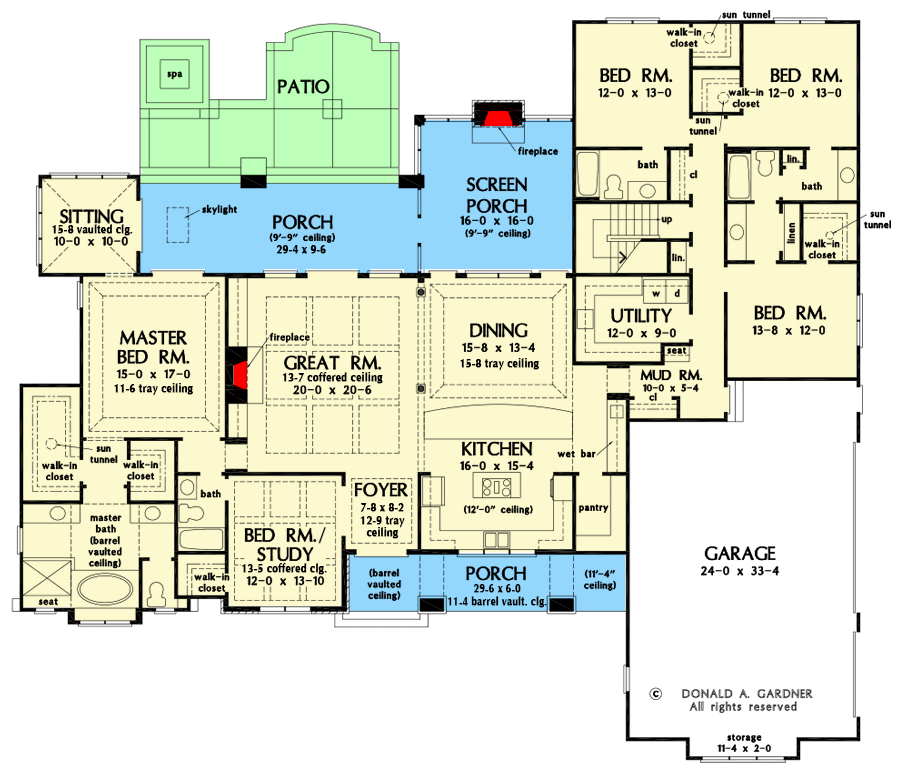 Plan 444006GDN: Sprawling Country Craftsman Home Plan with Screened Porch - Floor Plan - Main Level - Cottage, Country, Craftsman, French Country, Shingle, Southern Traditional