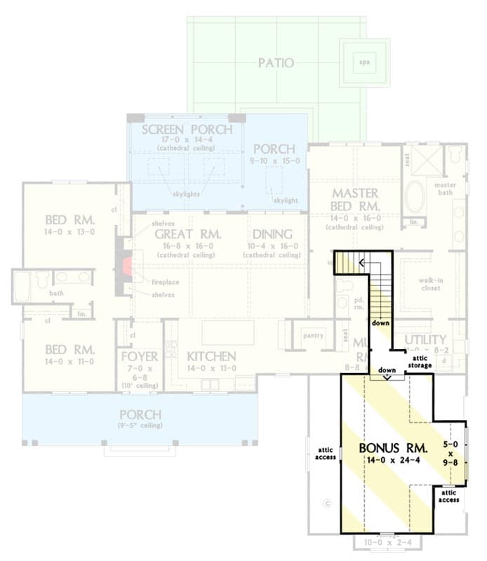 Plan 444008GDN: One Story Farmhouse Home Plan with Optional Bonus Room - Floor Plan - Bonus Room - Country, Farmhouse, Modern Farmhouse, New American, Ranch, Southern