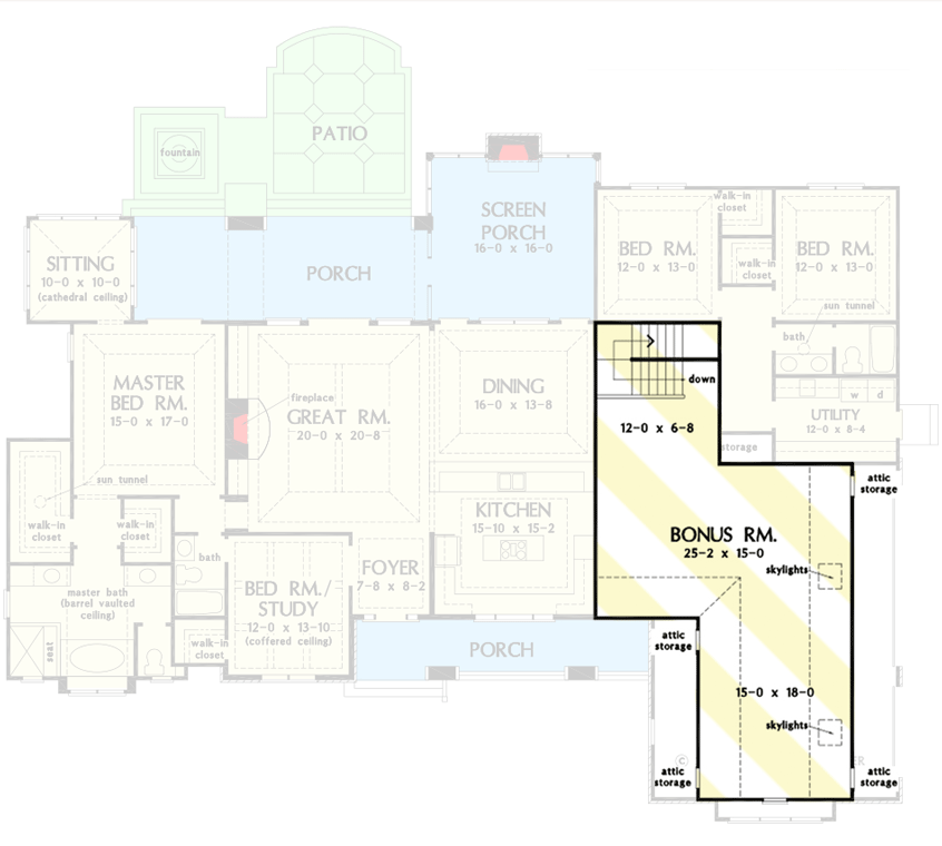 Plan 444009GDN: Single-level Country Craftsman Plan with Screened Porch and Bonus Room - 2812 Sq Ft - Floor Plan - Bonus Room - Country, Craftsman, New American, Traditional