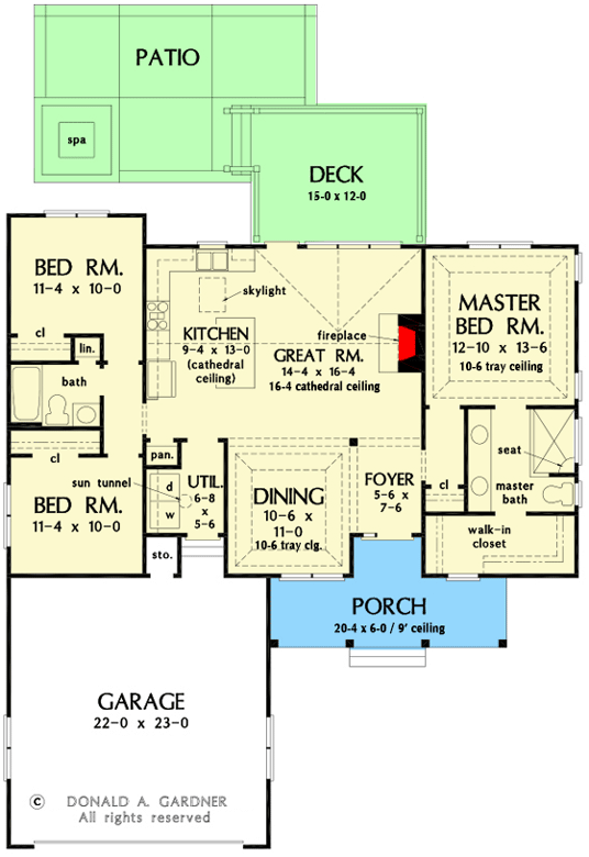 Plan 444016GDN: Modern Farmhouse Plan with Split-bed Layout and Rear Deck - Floor Plan - Main Level - Country, Farmhouse, Modern Farmhouse, Southern