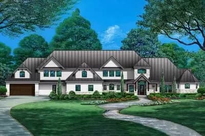 Sprawling Hill Country Home Plan with Barrel-Vaulted Family Room and Bunk Room 