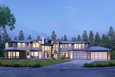 2-Story Contemporary Prairie Home Plan with 4-Car Garage and Home Office