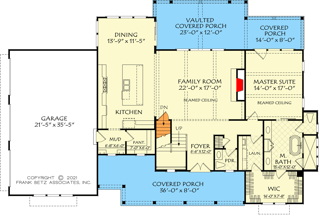 Plan 710411BTZ: New American House Plan with 8'-Deep Front Porch and 12'-Deep Rear Porch - 2782 Sq Ft - Floor Plan - Main Level - Country, Farmhouse, Modern Farmhouse, New American, Traditional