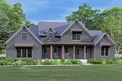 New American House Plan with 8'-Deep Front Porch and 12'-Deep Rear Porch - 2782 Sq Ft