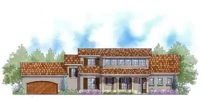 1.5 Story Mediterranean House Plan with Natural Light-Filled Loft - 1950 Sq Ft