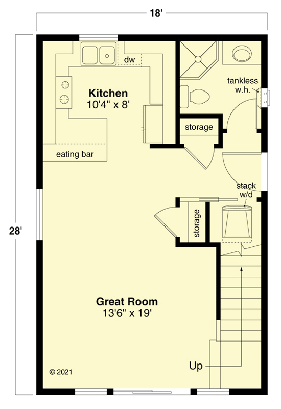 Plan 72295DA: 795 Square Foot ADU Offering Cozy and Functional Living - Floor Plan - Main Level - Country, Traditional