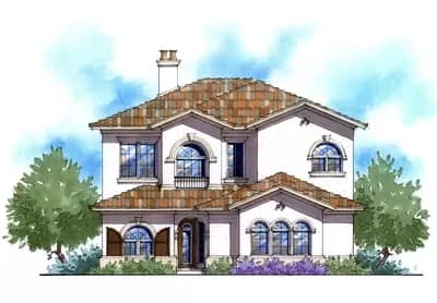 Two-Story Mediterranean-Style House Plan Under 2800 Square Feet