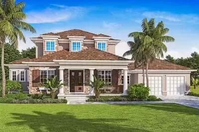 Two-Story Contemporary Florida Country House Plan Under 3100 Square Feet