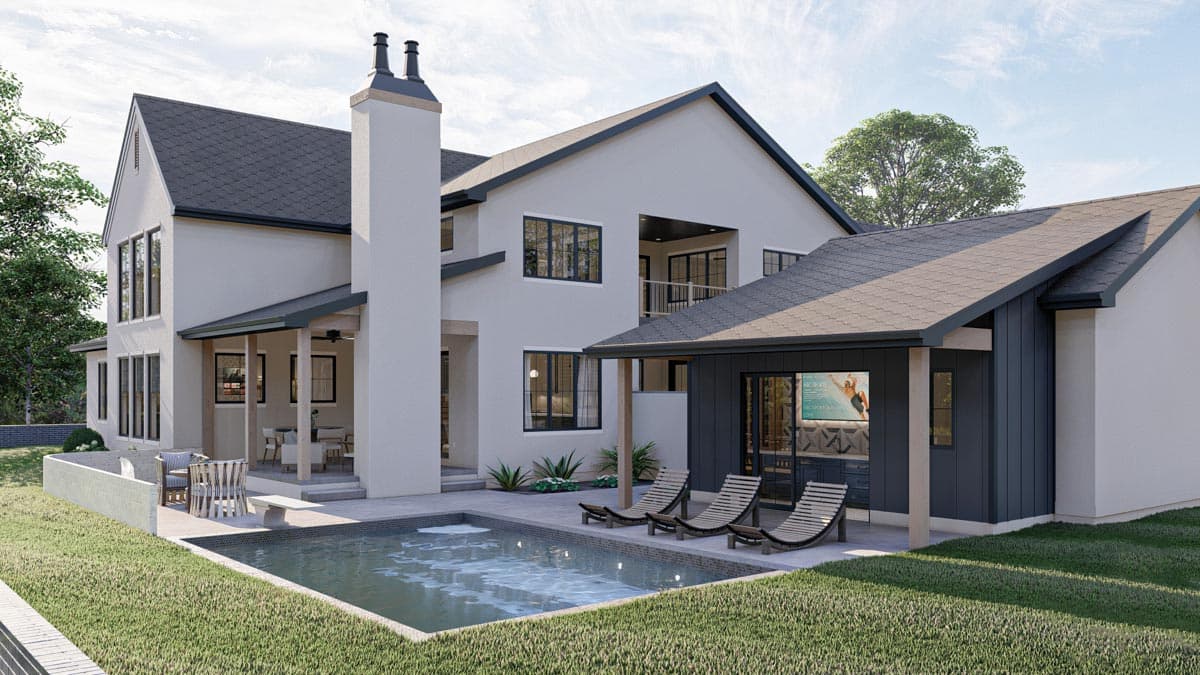 Plan 623051DJ: Modern Cottage-style House Plan with Two Lofts and a Bar Behind the Garage - Image #8 - Cottage, European, Transitional