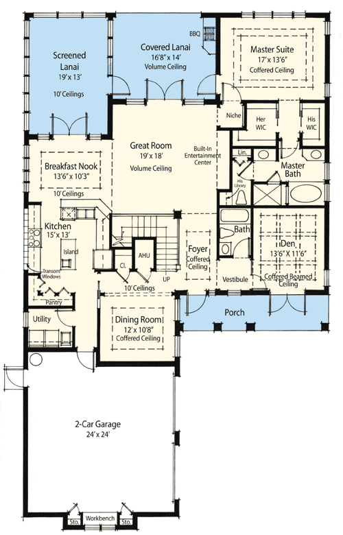 Plan 33097ZRX: 2-Story Traditional House Plan with Great Natural Light - 3368 Sq Ft - Floor Plan - Main Level - European, Traditional