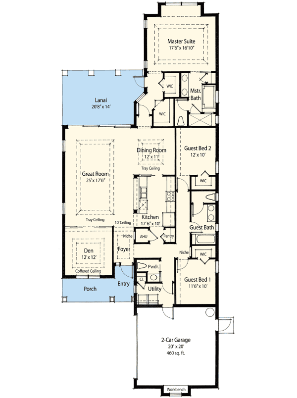 Plan 33099ZRX: 2200 Square Foot Cottage House Plan For Narrow Lot  - Floor Plan - Main Level - Cottage, Northwest