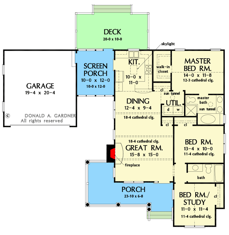 Plan 444026GDN: Country Cottage Plan with Screened Porch - Floor Plan - Main Level - Cottage, Country, Traditional