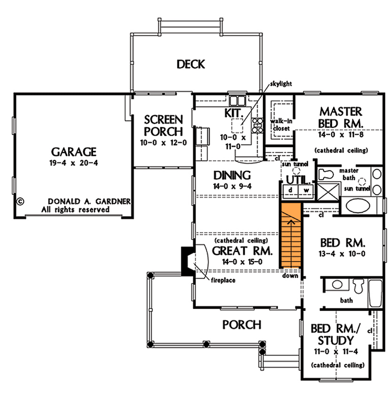 Plan 444026GDN: Country Cottage Plan with Screened Porch - Floor Plan - Basement Option - Cottage, Country, Traditional