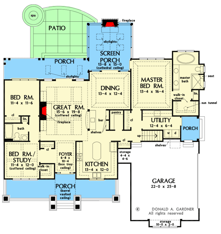 Plan 444028GDN: New American Craftsman Plan with Bonus Room and Screened Porch - Floor Plan - Main Level - Cottage, Country, Craftsman, Modern Farmhouse, Rustic