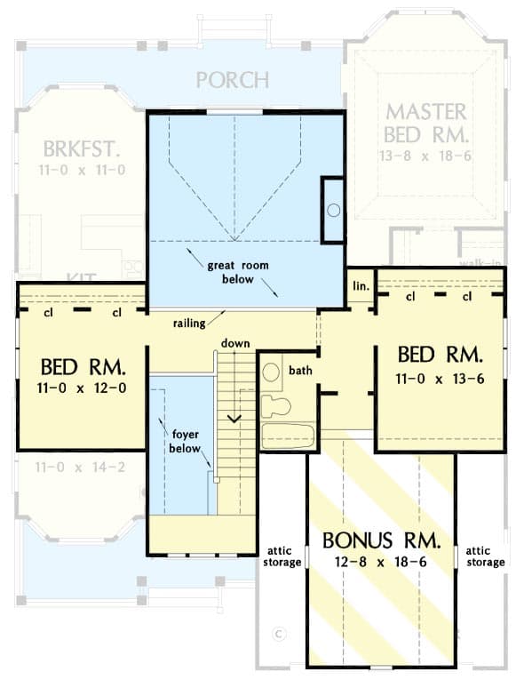 Plan 444031GDN: Small 3-Bed House Plan with 2-Story Foyer and Great Room - Floor Plan - Second Level - Cottage, Country, Traditional