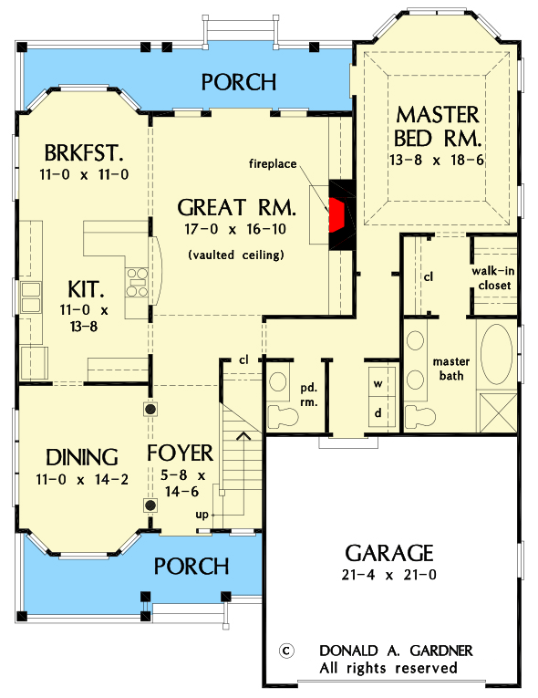 Plan 444031GDN: Small 3-Bed House Plan with 2-Story Foyer and Great Room - Floor Plan - Main Level - Cottage, Country, Traditional