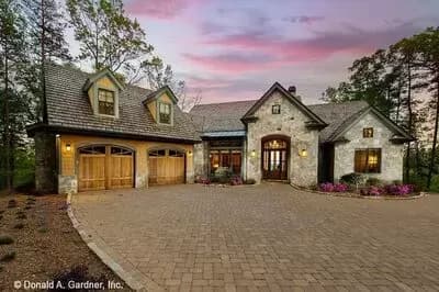 European Craftsman Plan with Angled Garage and Walkout Basement