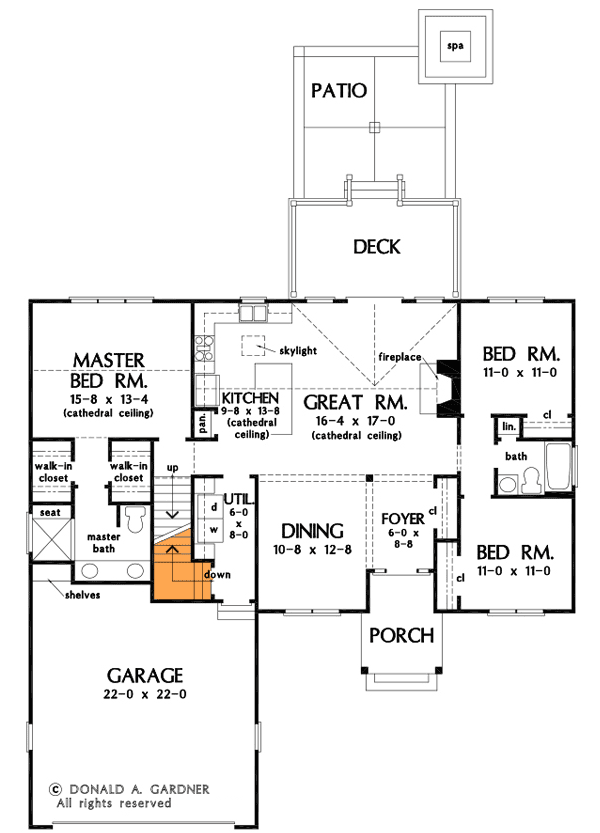 Plan 444042GDN: Statement-Making Modern Farmhouse Plan with Open-concept Living Space - 1570 Sq Ft - Floor Plan - Main Floor - Basement Version - Country, Farmhouse, Modern Farmhouse, New American, Ranch