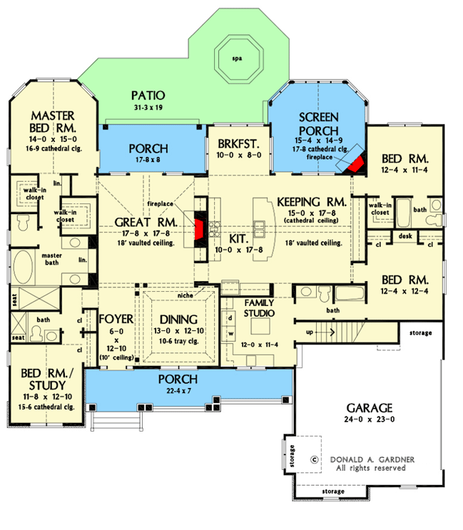 Plan 444045GDN: Attractive Craftsman Home Plan with Family Studio and Flex Bedroom or Study - Floor Plan - Main Level - Craftsman, New American, Traditional