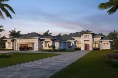 Transitional Mediterranean House Plan with Huge Porte Cochere and Rear Lanai