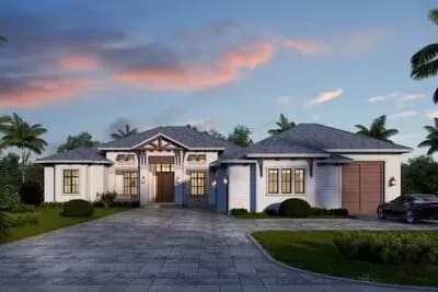One-level Florida Home Plan with Study and Boat Storage