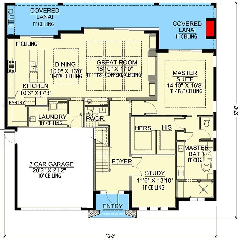 Plan 65749BS: European-style Beach Home Plan with Study and Main-level Master Suite - Floor Plan - Main Level - Coastal, Contemporary, European, Florida-Style, Mediterranean, Transitional