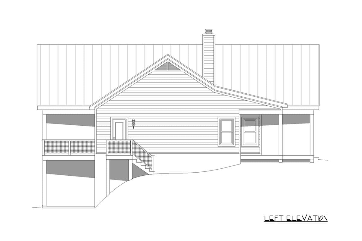 Plan 68849VR: Mountain Ranch For A Sloping Lot with Decks and Porches Front and Back - 1485 Sq Ft - Image #4 - Country, Craftsman, Mountain, Ranch