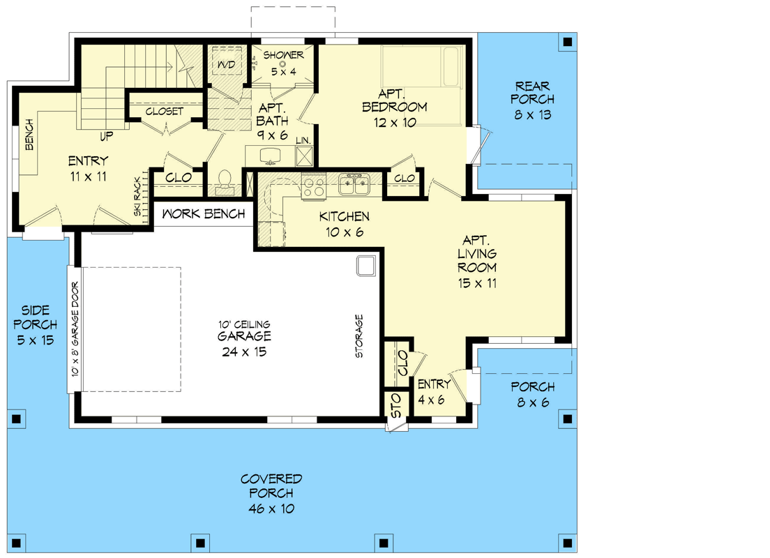 Plan 68852VR: Multi-Generational Modern Mountain Home Plan with Main-level Apartment - 3111 Sq Ft - Floor Plan - Main Level - Modern, Mountain