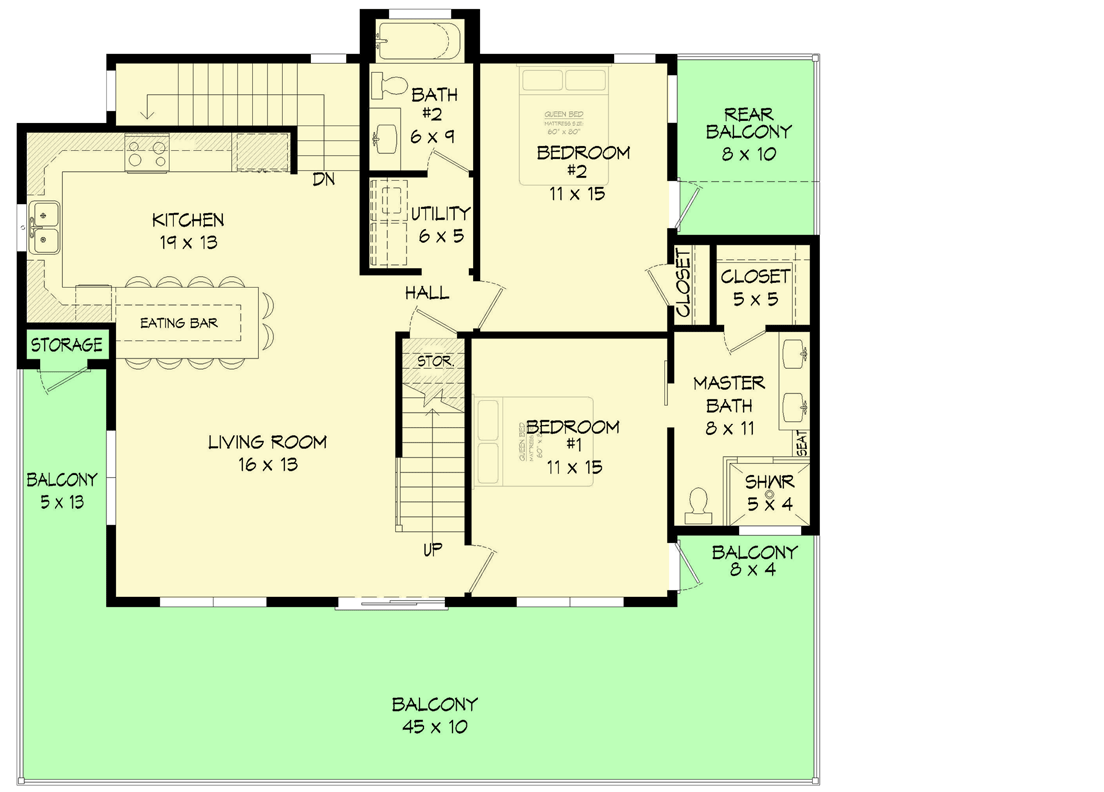Plan 68852VR: Multi-Generational Modern Mountain Home Plan with Main-level Apartment - 3111 Sq Ft - Floor Plan - Second Level - Modern, Mountain