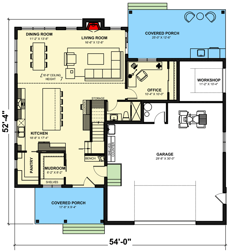Plan 22607DR: Modern Farmhouse Plan with Home Office and Two-story Great Room - Floor Plan - Main Level - Country, Farmhouse, Modern Farmhouse, Northwest, Transitional