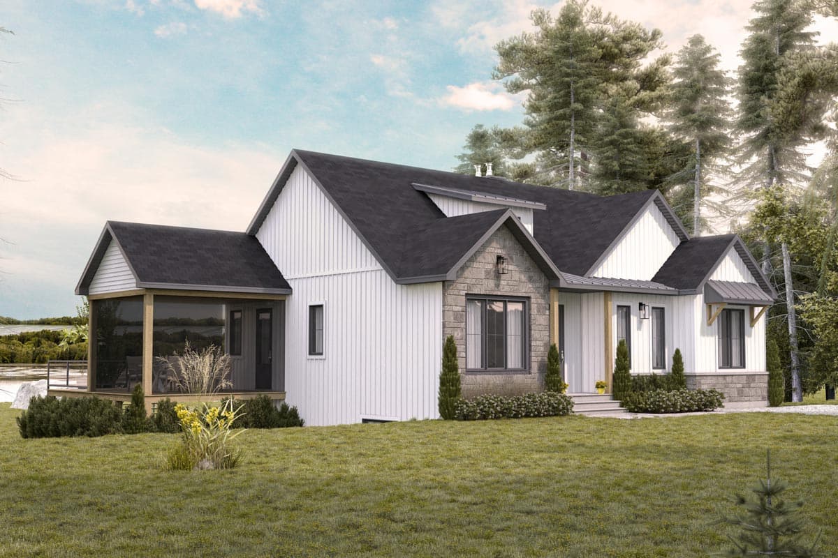 Plan 22610DR: 4-Bed Transitional Ranch Plan with Screened Porch and ...