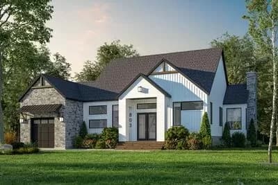 Contemporary House Plan with Innovative Entry Hall and a 1-Car Garage