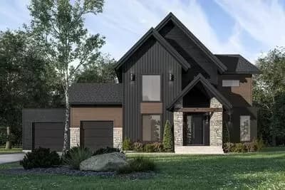 Transitional Farmhouse Plan with Home Office and Large Covered Porch