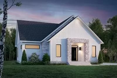New American Home Plan with Home Office and Covered Porch - 1487 Sq Ft