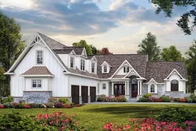 Country Craftsman House Plan with 3-Car Garage with Great Space Above