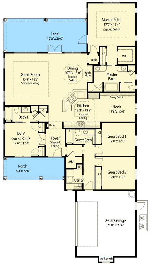 Plan 33113ZRX: 3 or 4 Bedroom Home Plan Just 48 Feet Wide - 2460 Sq Ft - Floor Plan - Main Level - Traditional