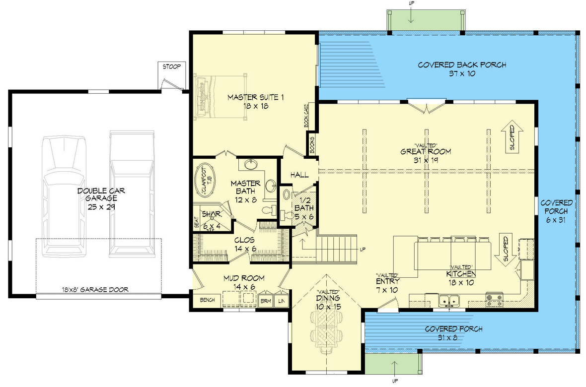 Plan 68853VR: Mountain Country House Plan with 2 Master Suite and a 2-Car Garage - Floor Plan - Main Level - Country, Farmhouse, Mountain, Traditional
