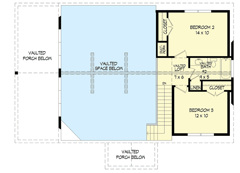 Plan 68856VR: 2-Story Mountain House Plan with Large Vaulted Covered Side Porch - Floor Plan - 2nd Floor - Country, Mountain, New American, Rustic, Traditional, Vacation