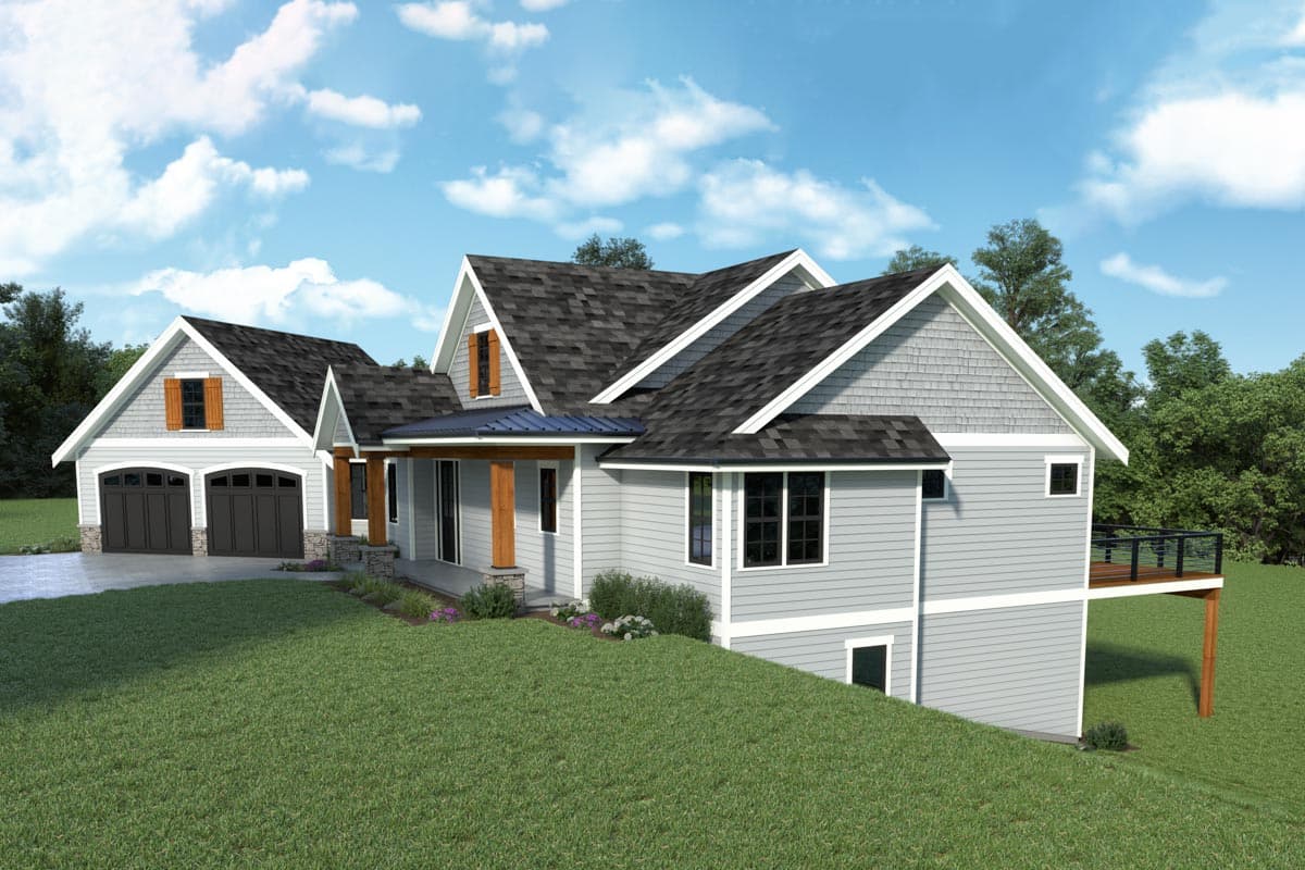 Plan 280148JWD: Country Craftsman with Angled Garage and Wraparound Deck - Image #4 - Country, Craftsman, Northwest, Traditional