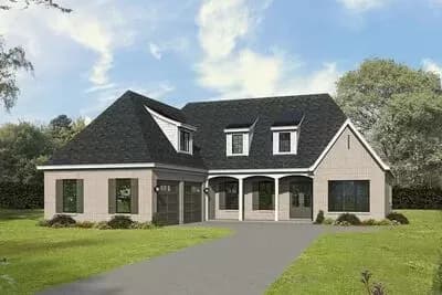 Two-story French Country Home Plan with Home Office and Rec Room