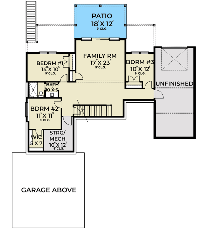 Plan 280149JWD: Mid-Century Modern Home Plan for Rear-Sloping Lot - Floor Plan - Basement - Mid Century Modern, Modern, Mountain, Northwest, Vacation