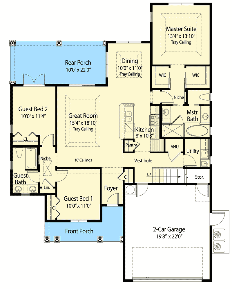 Plan 33116ZRX: 2-Story Mediterranean  Home Plan - Floor Plan - Main Level - European, Florida-Style, Mediterranean