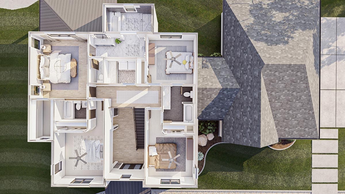 Plan 623052DJ: Transitional 2-Story Modern Cottage with Bedrooms and Laundry Upstairs - Image #22 - Contemporary, Cottage, European, Transitional