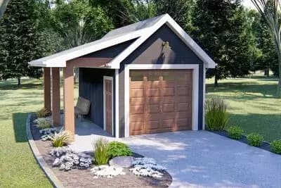 Modern Farmhouse Detached One-car Garage Plan